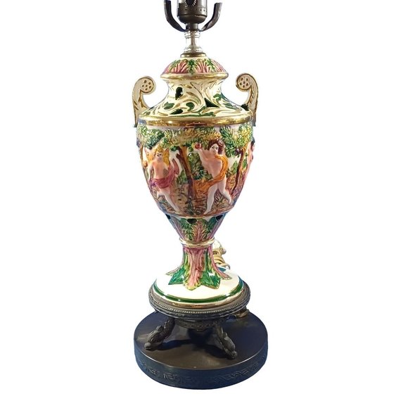 Capodimonte Other - Vintage Capodimonte Amphora Vase Gilt Putti Cherub Angels Garden of Eden Lamp